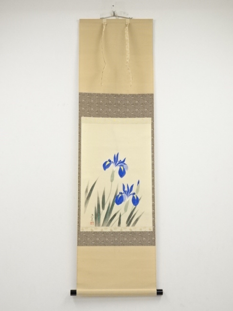JAPANESE HANGING SCROLL / HAND PAINTED / IRIS